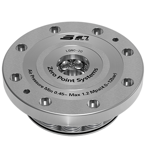Pneumatic Zero Point Positioning System module mounted on machine table